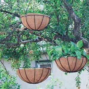 LUCCK Hanging Planters Basket Set of 3 Hanging Flower Pots 10 Inch Chain Round Wire Plant Holder with Coco Coir Liner Garden Watering Hanging Baskets for Patio Garden Outdoor