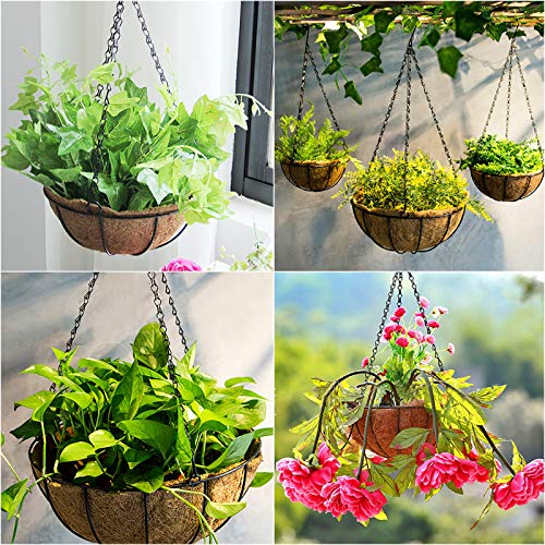 LUCCK Hanging Planters Basket Set of 3 Hanging Flower Pots 10 Inch Chain Round Wire Plant Holder with Coco Coir Liner Garden Watering Hanging Baskets for Patio Garden Outdoor