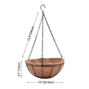 LUCCK Hanging Planters Basket Set of 3 Hanging Flower Pots 10 Inch Chain Round Wire Plant Holder with Coco Coir Liner Garden Watering Hanging Baskets for Patio Garden Outdoor