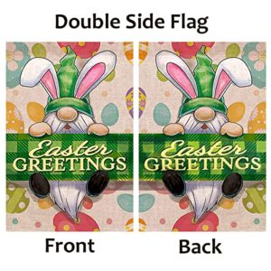 Happy Easter Light Up Garden Flag, Gnomes Solar Easter Greetings Ligthed Flag with Flagpole Spring Outside Yard Outdoor Home Decoration 12×18 Inch