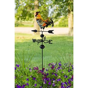 westcharm 48 in. crowing metal rooster weathervane | wind wheel decorative garden stake with rooster ornament | chicken garden weather vane