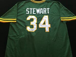 dave stewart signed autographed green baseball jersey with beckett coa – oakland a’s pitcher – size xl