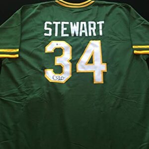 Dave Stewart Signed Autographed Green Baseball Jersey with Beckett COA - Oakland A's Pitcher - Size XL