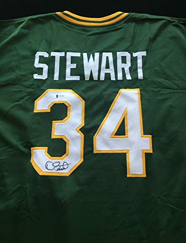 Dave Stewart Signed Autographed Green Baseball Jersey with Beckett COA - Oakland A's Pitcher - Size XL