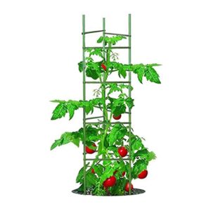 no splicing – 5ft tomato cages 5-pack large tall tomato stakes supports garden stakes,40 clips and plant ties include, green
