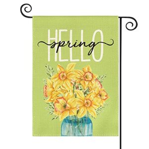 avoin colorlife hello spring daffodil garden flag 12×18 inch double sided outside, floral mason jar seasonal yard outdoor flag