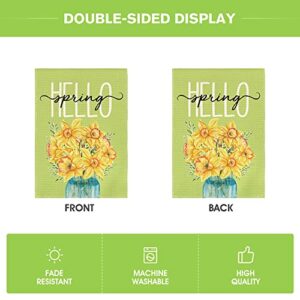 AVOIN colorlife Hello Spring Daffodil Garden Flag 12x18 Inch Double Sided Outside, Floral Mason Jar Seasonal Yard Outdoor Flag