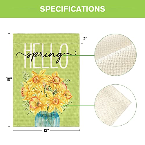 AVOIN colorlife Hello Spring Daffodil Garden Flag 12x18 Inch Double Sided Outside, Floral Mason Jar Seasonal Yard Outdoor Flag