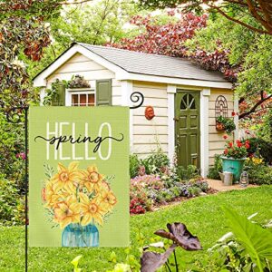 AVOIN colorlife Hello Spring Daffodil Garden Flag 12x18 Inch Double Sided Outside, Floral Mason Jar Seasonal Yard Outdoor Flag