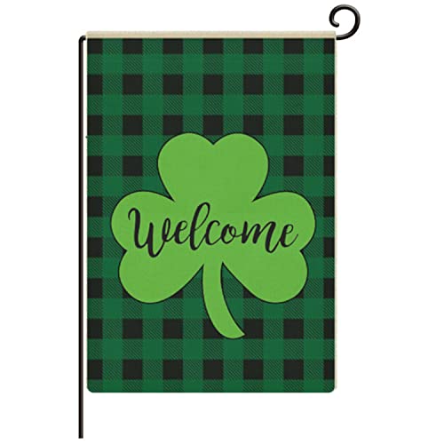 St Patricks Day Garden Flag 12.5x18 Vertical Double Sided Decorative Happy St Patricks Day Shamrock Welcome Garden Flag for Outside Yard Lawn Outdoor St Patricks Day Decoration-L10