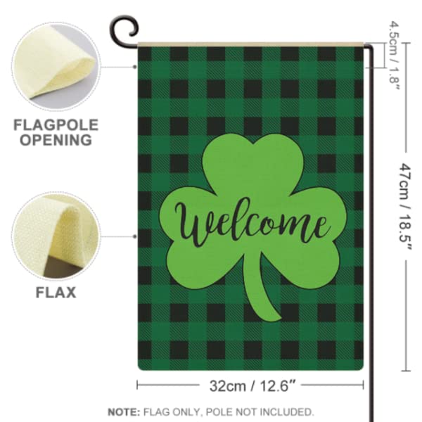 St Patricks Day Garden Flag 12.5x18 Vertical Double Sided Decorative Happy St Patricks Day Shamrock Welcome Garden Flag for Outside Yard Lawn Outdoor St Patricks Day Decoration-L10