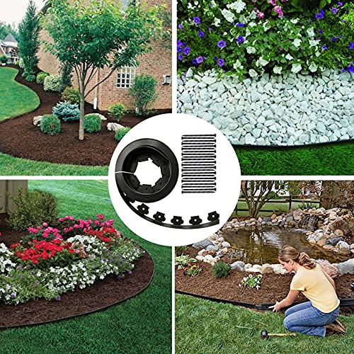 Landscape Edging Kit Black 20 ft Lawn Edging Include 20 Spikes, Plastic Garden Edging Border for Landscaping, Flower Gardens, Lawn (Black-20ft)