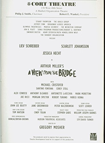 A View From the Bridge, Broadway Playbill + Scarlett Johansson, Liev Schreiber, Jessica Hecht, Michael Cristofer, Corey Stoll, Alex Cendese, Anthony DeSando