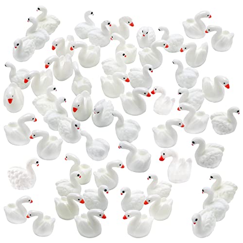 40 Pcs Resin Swan Figurines Procelain Swan Miniature Figurines Fairy Garden Accessories Cake Toppers Decoration Set for Succulent Planter Moss Landscape DIY Terrarium Home Décor