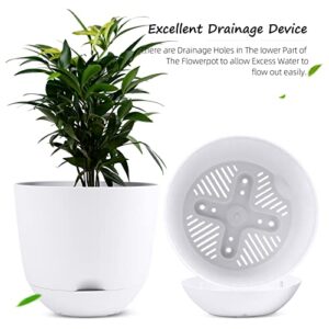 QCQHDU Plant Pots,3 Pack 8 inch Self Watering Planters High Drainage with Deep Saucer Reservoir,for Indoor & Outdoor Garden Flowers Plant Pot-White…