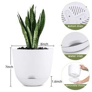 QCQHDU Plant Pots,3 Pack 8 inch Self Watering Planters High Drainage with Deep Saucer Reservoir,for Indoor & Outdoor Garden Flowers Plant Pot-White…