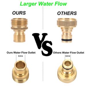 STYDDI Brass Full Flow Garden Hose Quick Release Connect Adaptor Fitting, Full Port Solid Brass Outdoor Water Hose Quick Disconnect Connector Coupler with Male and Female, with 4 Hose Washers - 3 Sets