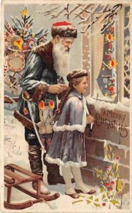 hold to light santa claus postcard old vintage christmas post card blue suit 1910