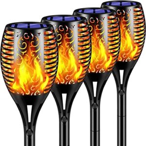 tomcare solar outdoor lights 99 led higher & larger flickering flame solar torch lights 43″ waterproof outdoor lighting solar powered pathway lights landscape decoration for garden patio yard, 4pack