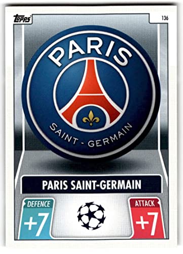 2021-22 Topps Match Attax UEFA Champions League #136 Team Badge Paris Saint-Germain Official UCL Soccer Trading Card in Raw (NM or Better) Condition