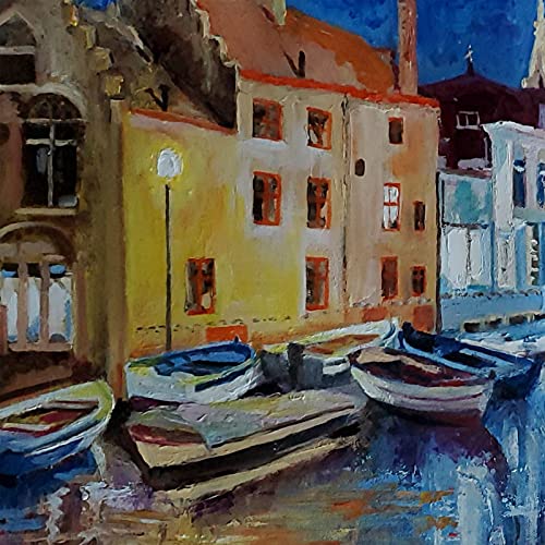 SOLD - Nighttime in Brugge, Belgium City by Internationally Renowned Painter Yary Dluhos