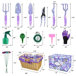 EAONE 43Pcs Garden Tools Set with Basket, Floral Gardening Hand Tools, Gardening Gifts for Women and Plant Lovers, Heavy Duty Tools Kit Including Gardener Gloves, Trowel, Weeder Hand Rake and Pruner