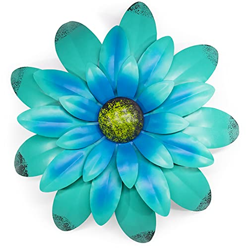 EASICUTI Blue Metal Flowers Wall Decor Metal Wall Art Decorations Hanging For Indoor Outdoor Home Bathroom Kitchen Room Bedroom Living Room Garden Patio Porch 12 Inch