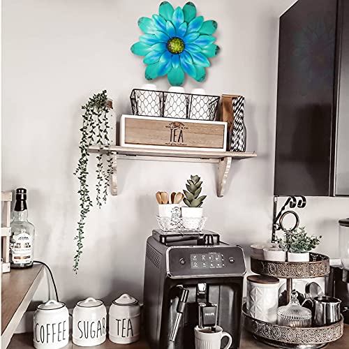 EASICUTI Blue Metal Flowers Wall Decor Metal Wall Art Decorations Hanging For Indoor Outdoor Home Bathroom Kitchen Room Bedroom Living Room Garden Patio Porch 12 Inch