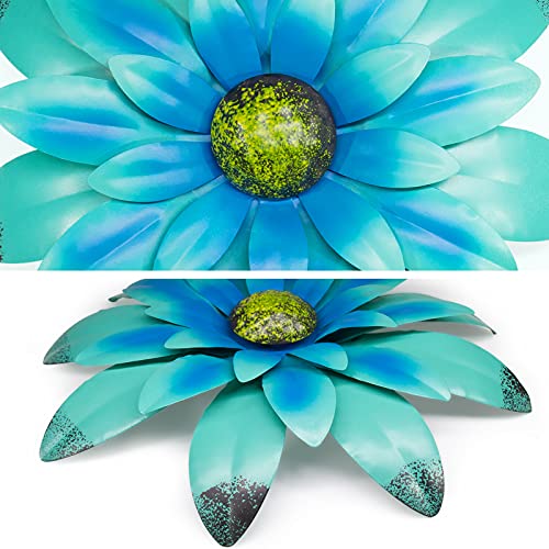 EASICUTI Blue Metal Flowers Wall Decor Metal Wall Art Decorations Hanging For Indoor Outdoor Home Bathroom Kitchen Room Bedroom Living Room Garden Patio Porch 12 Inch