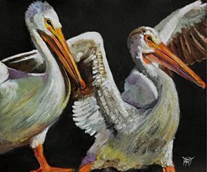 sold – proud pelicans, seashore birds by internationally renowned painter yary dluhos