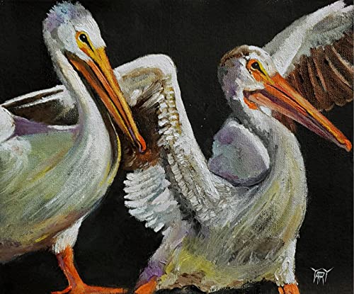 SOLD - Proud Pelicans, Seashore Birds by Internationally Renowned Painter Yary Dluhos