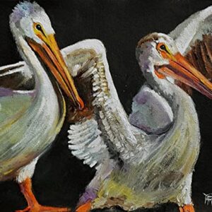 SOLD - Proud Pelicans, Seashore Birds by Internationally Renowned Painter Yary Dluhos