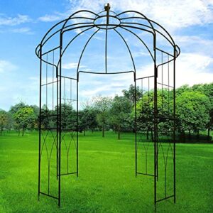 OUTOUR French Style Birdcage Shape Heavy Duty Gazebo,9'Highx 6‘6"Wide,Pergola Pavilion Arch Arbor Arbour Plants Stand Rack for Wedding Outdoor Garden Lawn Backyard Patio,Climbing Vines,Roses,Dark Rust