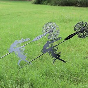 AACXRCR Garden Decoration, Wind Spinners for Yard and Garden, an Artistic Sculpture of A Fairy Dancing with A Dandelion, Art Decorations for Garden Outdoor Yard Lawn Patio(Size:A,Color:Black)