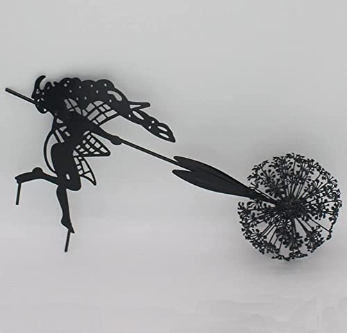 AACXRCR Garden Decoration, Wind Spinners for Yard and Garden, an Artistic Sculpture of A Fairy Dancing with A Dandelion, Art Decorations for Garden Outdoor Yard Lawn Patio(Size:A,Color:Black)