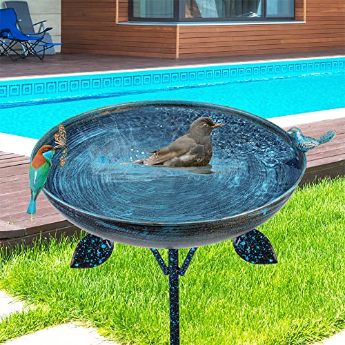 DREAMSOUL Outdoor Garden Bird Bath Metal Bird Baths Cast Iron Birdbath with Metal Stake Tall Bird Bath for Yard Garden Decor