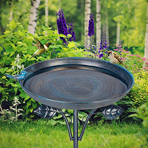 DREAMSOUL Outdoor Garden Bird Bath Metal Bird Baths Cast Iron Birdbath with Metal Stake Tall Bird Bath for Yard Garden Decor