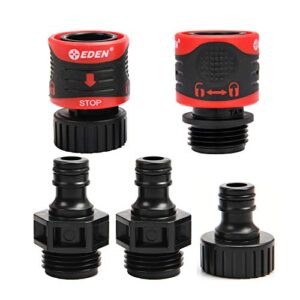eden 95210 premium garden hose fitting quick connect with water stop & lock feature, 5 pc set