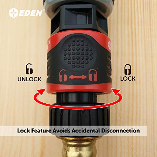 Eden 95210 Premium Garden Hose Fitting Quick Connect with Water Stop & Lock Feature, 5 pc Set