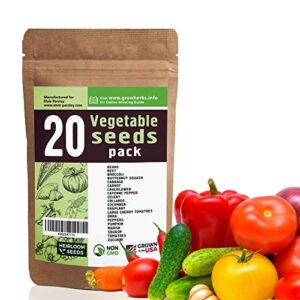 20 vegetable seeds variety – usa grown for indoor or outdoor garden – heirloom and non gmo – tomatoes, zucchini, peppers, eggplant, carrot, cauliflower, pumpkin, celery, radish and more