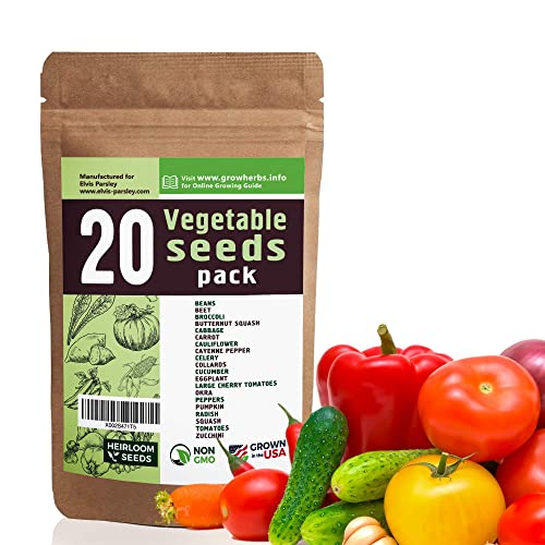 20 Vegetable Seeds Variety - USA Grown for Indoor or Outdoor Garden - Heirloom and Non GMO - Tomatoes, Zucchini, Peppers, Eggplant, Carrot, Cauliflower, Pumpkin, Celery, Radish and More