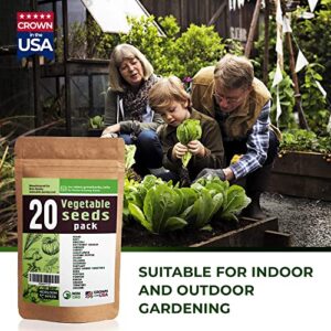 20 Vegetable Seeds Variety - USA Grown for Indoor or Outdoor Garden - Heirloom and Non GMO - Tomatoes, Zucchini, Peppers, Eggplant, Carrot, Cauliflower, Pumpkin, Celery, Radish and More