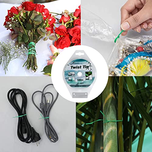 Toolazy 328ft (100m) Twist Tie Roll, PE Plastic Coated Twist Ties with Built-in Cutter, Garden Plant Twist Ties for Gardening, Plant Support, Home and Office Use