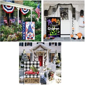 Yileqi Seasonal Garden Flags Set of 12 Double Sided 12x18 Inch Welcome Holiday Yard Flag, Small Garden Flags for Outside Decoration, Garden Flags for All Seasons