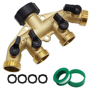 twinkle star 4 way heavy duty brass garden hose splitter, hose connector 3/4″, hose spigot adapter with 4 valves