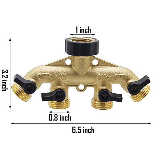 Twinkle Star 4 Way Heavy Duty Brass Garden Hose Splitter, Hose Connector 3/4", Hose Spigot Adapter with 4 Valves