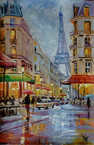 SOLD - Paris Rain, The City of Love by Internationally Renowned Painter Yary Dluhos