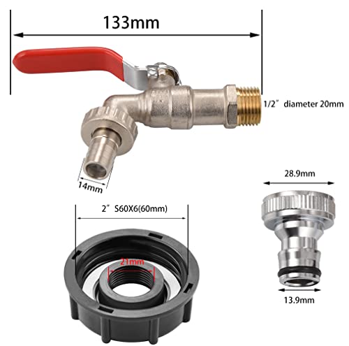 Wantmatch 275-330 Gallon IBC Tote Tank Adapter, Fine Thread + Brass Spigot faucet,Replacement Valve Fitting for Garden Hose Connection to IBC Tote