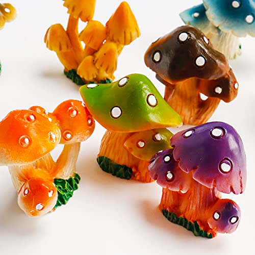 X Hot Popcorn 9PCS Colorful Mini Mushroom Figurines Mushroom Resin Figures Fairy Garden Miniature Moss Landscape Model for Garden Ornaments Plant Pots Bonsai Crafts