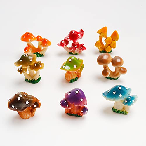 X Hot Popcorn 9PCS Colorful Mini Mushroom Figurines Mushroom Resin Figures Fairy Garden Miniature Moss Landscape Model for Garden Ornaments Plant Pots Bonsai Crafts